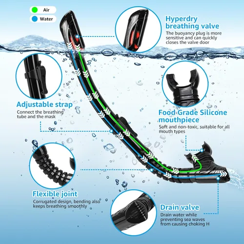 Vista 2 de Equipo de esnórquel para adultos, máscara de esnórquel para adultos, conjunto de máscara de buceo de visión amplia, antifugas y antivaho con lente