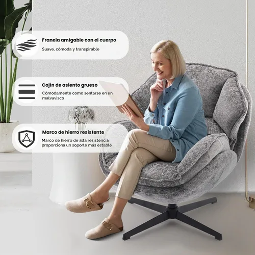 Vista 3 de IWMH Swivel Accent Chair for Living Room,Comfy Lounge Chair with Metal Legs Sillón tapizado moderno, asiento ancho, sillón reclinable, sofá de ocio