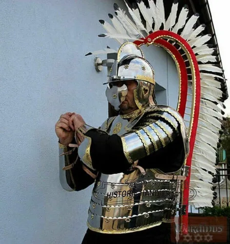 Vista 2 de Traje de medio traje de armadura medieval de husares Lrap con acabado plateado de museo, 18Ga