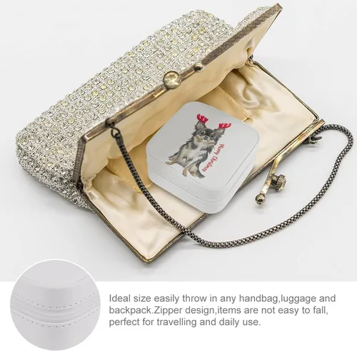 Vista 3 de Dogo Argentino Christmas Dog with Antlers Small Travel Jewelry Box Organizer Display Storage Case for Rings Earrings Necklace Xmas Holiday Gifts for