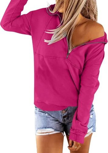 Vista 2 de PGANDS Sudaderas con capucha de manga larga con forro polar para mujer, con media cremallera, cuello con cremallera, holgadas