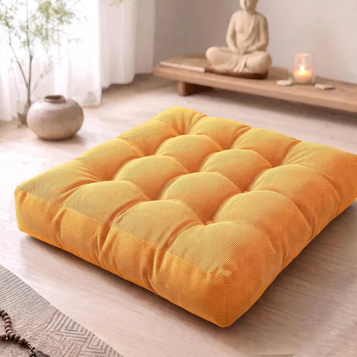 Vista 31 de Degrees of Comfort - Cojines redondos y grandes de pana y capitoné para el suelo, meditación y sala tatami, para adultos, gris, 22 pulgadas Redondo