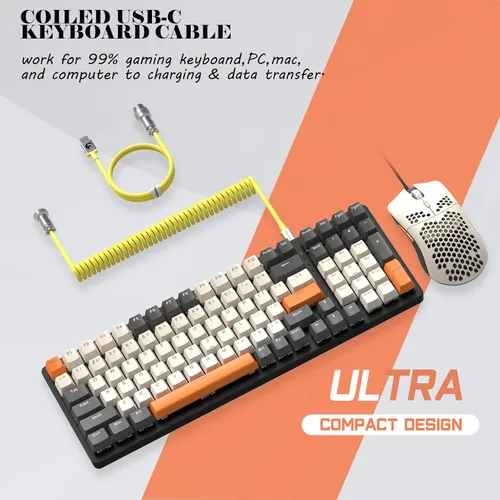 Vista 3 de Teclado para juegos K3-95% con cable y mouse de panal ultraligero con cable USB C en espiral, interruptor rojo lineal LIGHTSYNC RGB Chroma