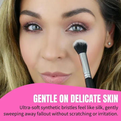 Vista 3 de Beauty Junkees Cepillo corrector para debajo de los ojos, pequeño, suave, esponjoso, cónico, sintético, sin crueldad, vegano, para polvo de fijación