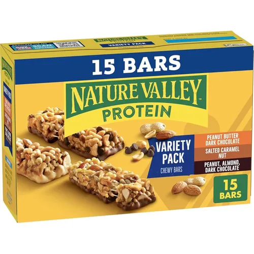 Vista 23 de Nature Valley Barras de granola con proteína, arándano y nueces, barras de merienda masticables, 5 barras, 7.1 OZ 0.35 onzas de proteína por