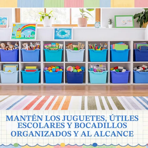Vista 5 de Dandat 16 cubos para libros de plástico para aula, serie azul