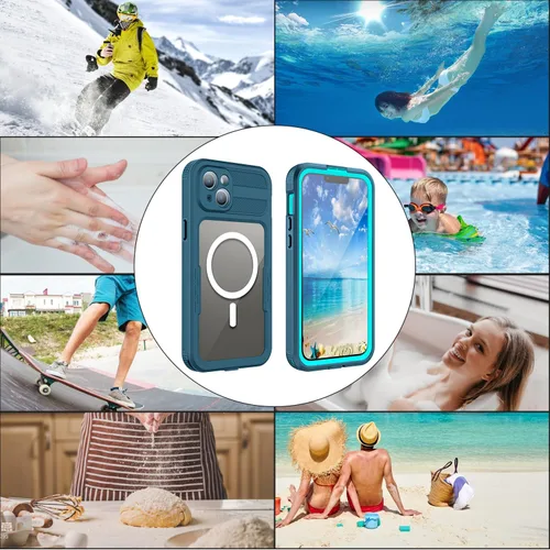 Vista 9 de Funda protectora de cuerpo completo compatible con iPhone 15 de 6.1 pulgadas, magnética, impermeable, a prueba de caídas, nieve, arañazos