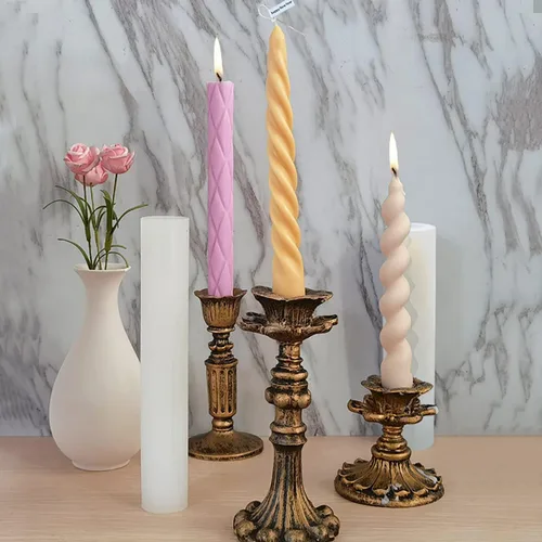 Vista 4 de Paquete de 2 moldes de vela en espiral retorcida - Molde de silicona cilíndrico para decoración de pasteles, forma redonda, jabón, flores, fondant