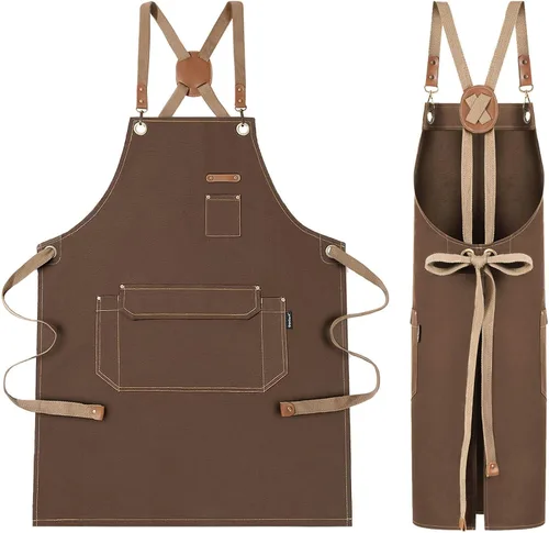 Vista 12 de Delantal de chef con correas cruzadas en la espalda para hombres y mujeres, delantal de lona de algodón para pintura de artistas, cocina