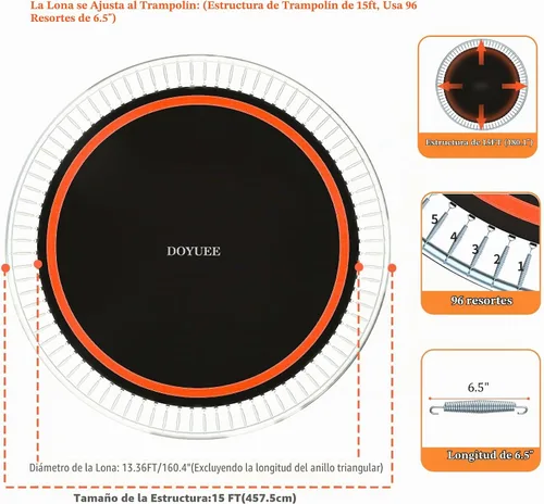 Vista 3 de Repuesto de alfombrilla de trampolín: se adapta a marco de tramplina de 15 pies con anillos 96/108 para elegir, se adapta a resortes de 5.3 a 8.5