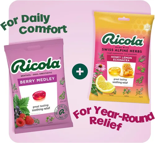 Vista 6 de Ricola Berry Medley - Gotas para la garganta, 45 unidades, delicioso alivio y cuidado de la garganta, anestésico oral, con sabor natural
