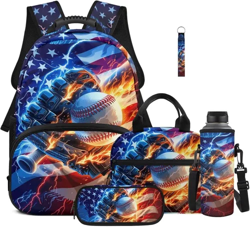 Vista 13 de Bulopur Eagle American Flag Print Kids Backpack Boys Elementary School 17 Inch Bookbag With Lunch Bag Water Bottle Holder Keychain Pencil Case 5