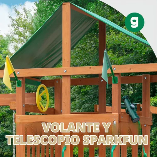 Vista 5 de Gorilla Playsets 01-1076 Avalon - Juego de columpios de madera con techo de vinilo verde de gran tamaño, pared de escalada, escalera, columpios