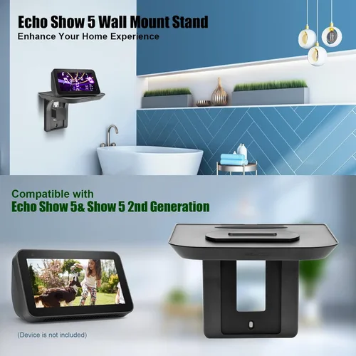 Vista 2 de Soporte de pared para Echo Show 5, soporte de pared para Echo Show 8, soporte universal para altavoz, giratorio ajustable de 360 grados, accesorios