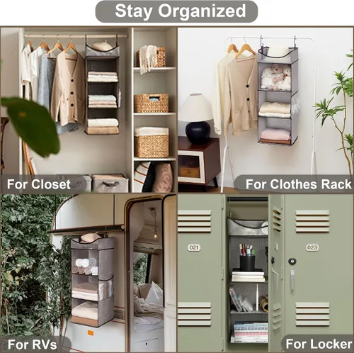 Vista 5 de StorageWorks Organizador colgante para armario, 3 estantes con estante superior, 12 pulgadas de ancho x 12 pulgadas de profundidad x 35 ¼ de alto