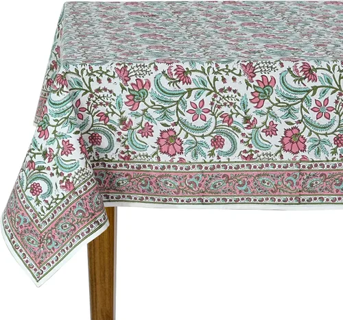 Vista 47 de Ridhi Mantel rectangular con estampado de bloque de mano verde espárragos Espárragos Verde Gadd