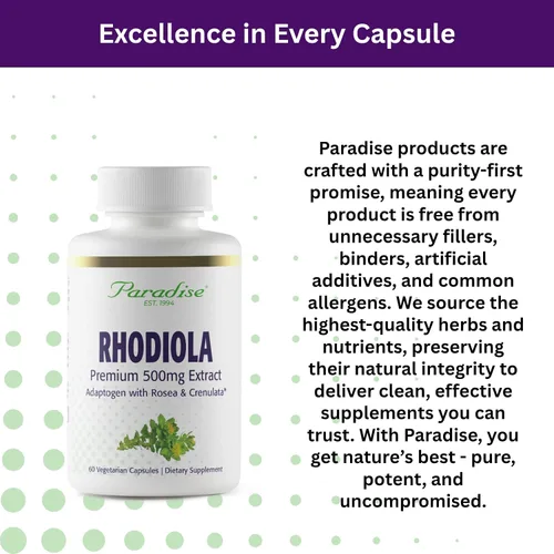 Vista 7 de Paradise Herbs Extracto de Rhodiola 500 mg, antioxidante súper potente, ultra puro, vegano, sin OMG, sin gluten, 60 cápsulas vegetarianas