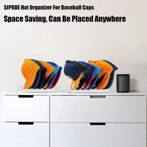 Vista 4 de Nuevo soporte para sombreros para exhibición y organizador de gorras de béisbol, soporte acrílico para 14 gorras de béisbol para dormitorio, 2 piezas