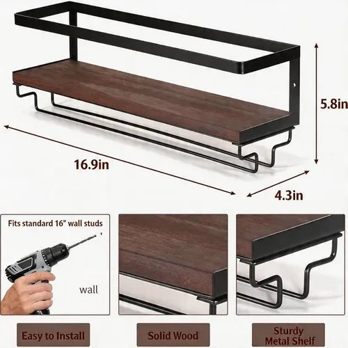 Vista 3 de B4Life Soporte para copas de vino montado en la pared, estante colgante para copas de vino para botellas de vino, estante de bar montado en la pared