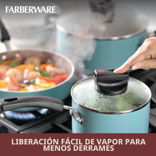 Vista 3 de Farberware Smart Control - Juego de ollas y sartenes antiadherentes, 14 piezas, color aguamarina
