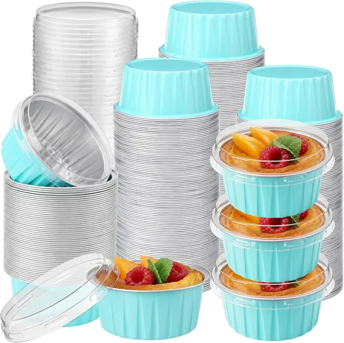 Vista 11 de Gejoy - 400 tazas para hornear de papel de aluminio con tapas, 5 onzas, clásico, negro