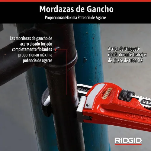Vista 6 de RIDGID 31045 Llave de tubería recta modelo 60 resistente, llave de fontanería de 60 pulgadas, rojo, mediana