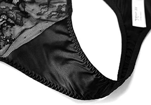 Vista 5 de SilRiver Bragas de satén de seda para mujer, tanga sexy con encaje en T