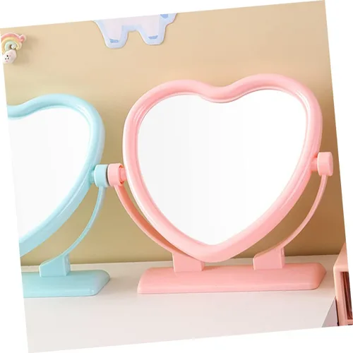 Vista 6 de Espejo de tocador de mesa en forma de corazón, espejo de doble cara para maquillaje, espejo de aumento portátil y giratorio para maquillaje
