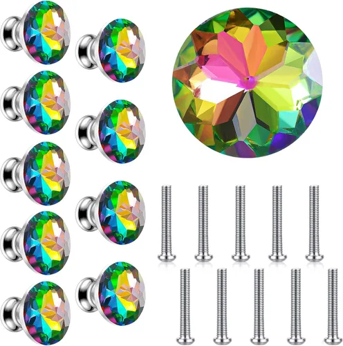 Vista 10 de Youyole 10 pomos de cristal coloridos para cajones de 1.18 pulgadas (1.181 in) para armarios y cajones, pomos para cajones de tocador y cocina