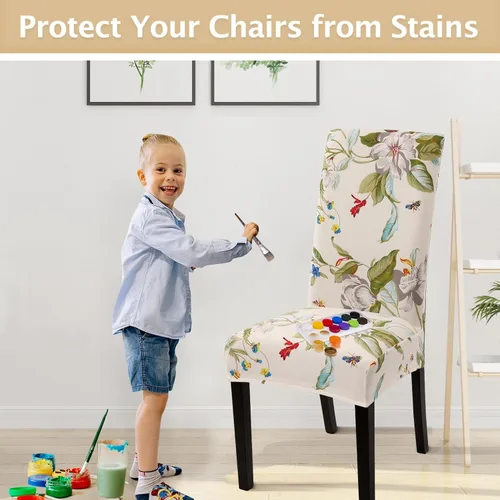 Vista 5 de SearchI - Juego de 2 fundas protectoras para sillas Parson de comedor, de elastano, súper ajuste, elástico, extraíble y lavable, para cocina