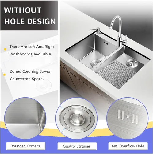 Vista 3 de Fregadero de lavandería de acero inoxidable con tabla de lavado integrada, bañera para lavar a mano con panel grueso, fregadero de lavandería