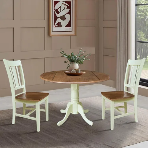 Vista 4 de IC INTERNATIONAL CONCEPTS Mesa de comedor de doble hoja de 42 pulgadas con 2 sillas Nogal/Concha