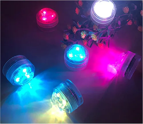 Vista 2 de Mini luces LED sumergibles con control remoto, pequeñas velas de té subacuáticas impermeables, velas sin llama, funcionan con pilas, velas RGB