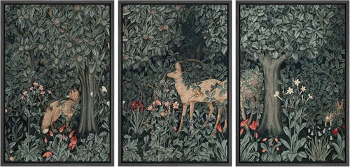 Vista 87 de MUDECOR Lienzo enmarcado para pared, juego de arte de acuarela pastel, bosque de pinos, naturaleza silvestre, ilustraciones modernas, decorativas
