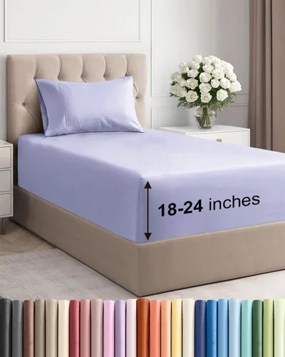 Vista 133 de Sábanas individuales de bolsillo extra profundo, sábanas transpirables y refrescantes de 3 piezas, juego de sábanas de lujo para hotel, suaves, sin