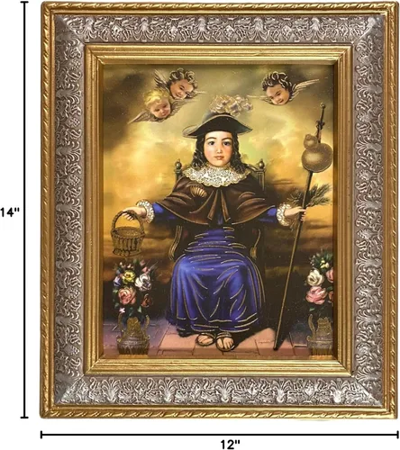 Vista 2 de Gigi's Classy Kids Holy Infant of Atocha - Marco enmarcado de madera de pino adornado dorado antiguo, 12 x 14 pulgadas, regalo religioso