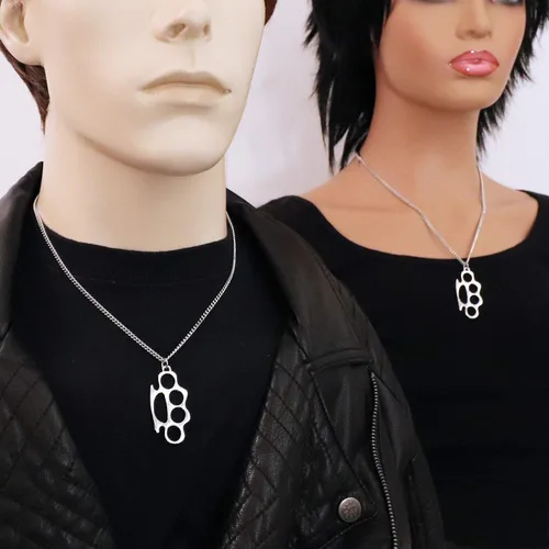 Vista 2 de Réplica "Knucks Charm" Collar colgante de plata pulida cadena de veinte pulgadas, Metal