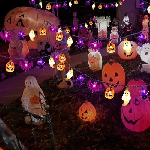 Vista 8 de Cadena de luces de Halloween con energía solar, 40 LED, 8 modos, resistente al agua, encendido/apagado automático, para uso en exteriores