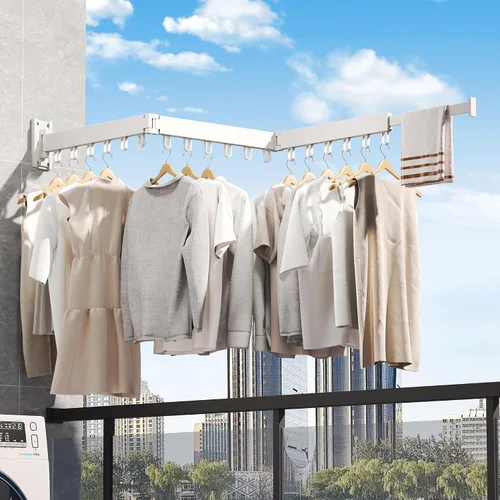 Vista 5 de BOQORAD Estante de secado de ropa montado en la pared, plegable y retráctil para lavandería