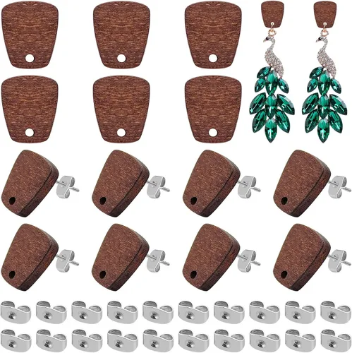 Vista 9 de Postes de madera para la fabricación de joyas, 80 piezas de aretes de madera, aretes de madera, aretes de madera, aretes a granel con parte trasera