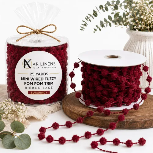 Vista 7 de AK Trading CO. 25 yardas de cinta de ribete de pompón difuso con alambre - Aqua Agua