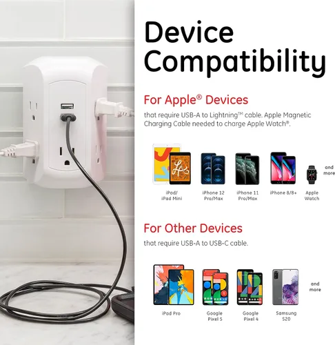 Vista 4 de GE Adaptador de salida SurGE Protector de 5 tomacorrientes y 2 USB, 560