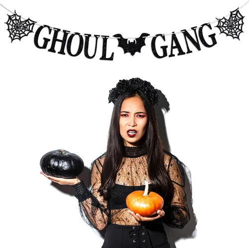 Vista 4 de Cartel de Ghoul Gang, accesorios para fotos de fiesta de noche de Halloween, temática de fantasmas de terror, suministros de decoración de fiesta