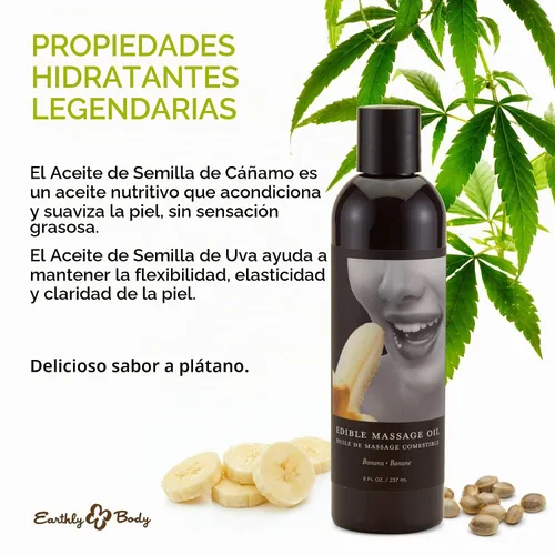 Vista 2 de Earthly Body Aceite de masaje comestible - Aceite de semillas de cáñamo, almendra, semilla de uva, albaricoque y vitamina E - Vegano y libre