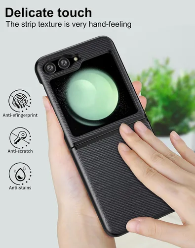 Vista 5 de Foluu Funda protectora delgada para Samsung Galaxy Z Flip 5 con protección de bisagra, correa de goma de piel sintética + carcasa de policarbonato