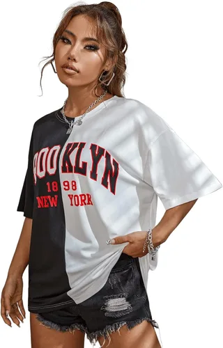 Vista 3 de SOLY HUX Camiseta de manga corta para mujer, con estampado gráfico, informal, con letras, para verano