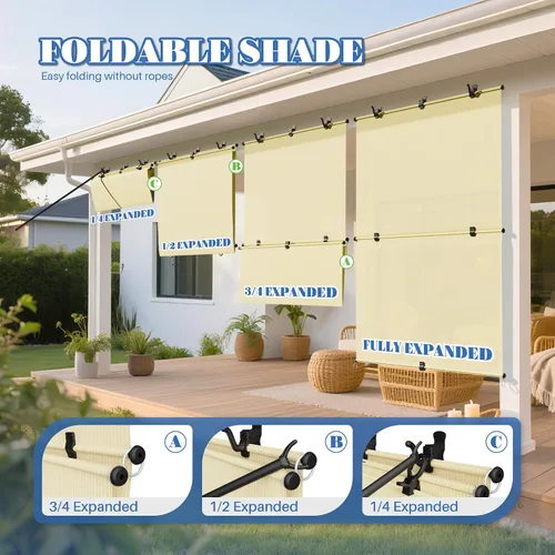Vista 2 de ECOOPTS - Persianas enrollables de 4' de ancho x 5' de largo, persiana enrollable para patio, porche, jardín, cenador, terraza, balcón (Beige)