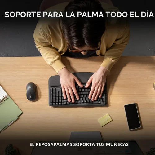 Vista 4 de Logitech Wave Keys MK670 Wireless Ergonomic Keyboard Mouse Combo - Graphite Grafito