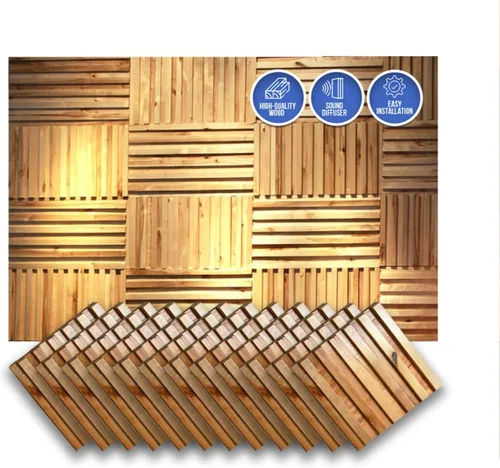 Vista 18 de Arrowzoom 1 Panel de arte de pared de madera de Finlandia de alto grado estilo bloque estético Difusor de sonido acústico STC 27 Home Studio