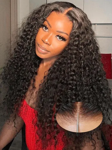 Vista 14 de Lealife Pelucas de cabello humano rizado sin pegamento, prearrancadas, 10X7 precortadas con encaje HD, pelucas rizado crespo para usar y llevar